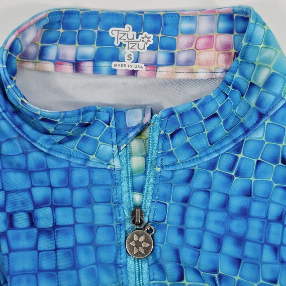 Tzu Tzu Sport Shiloh Golf Dress Small S NWT Blue Mosaic Geometric Mock Neck - Picture 4 of 8